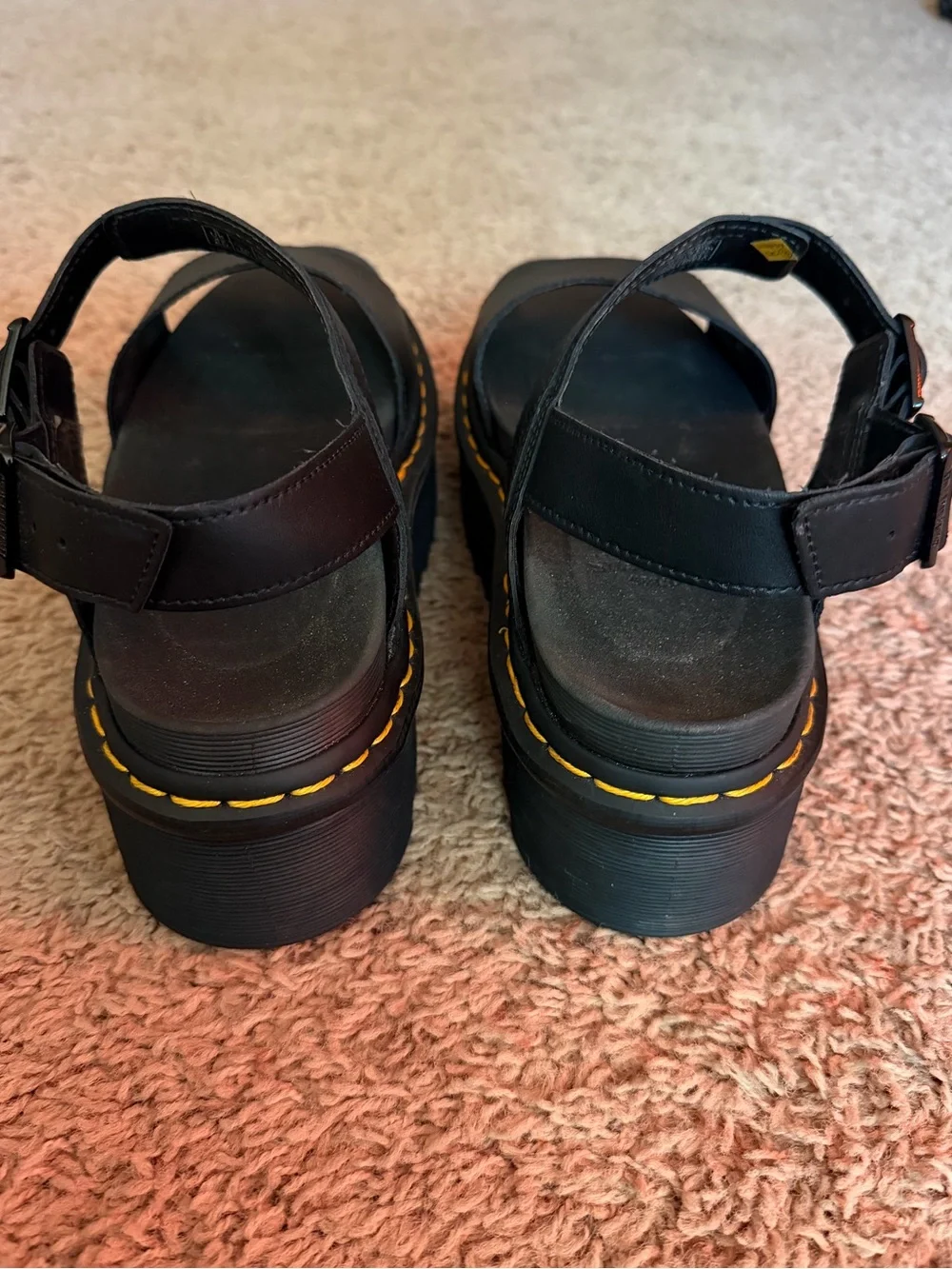 Dr. Martens Black Platform Sandals with Yellow Stitching